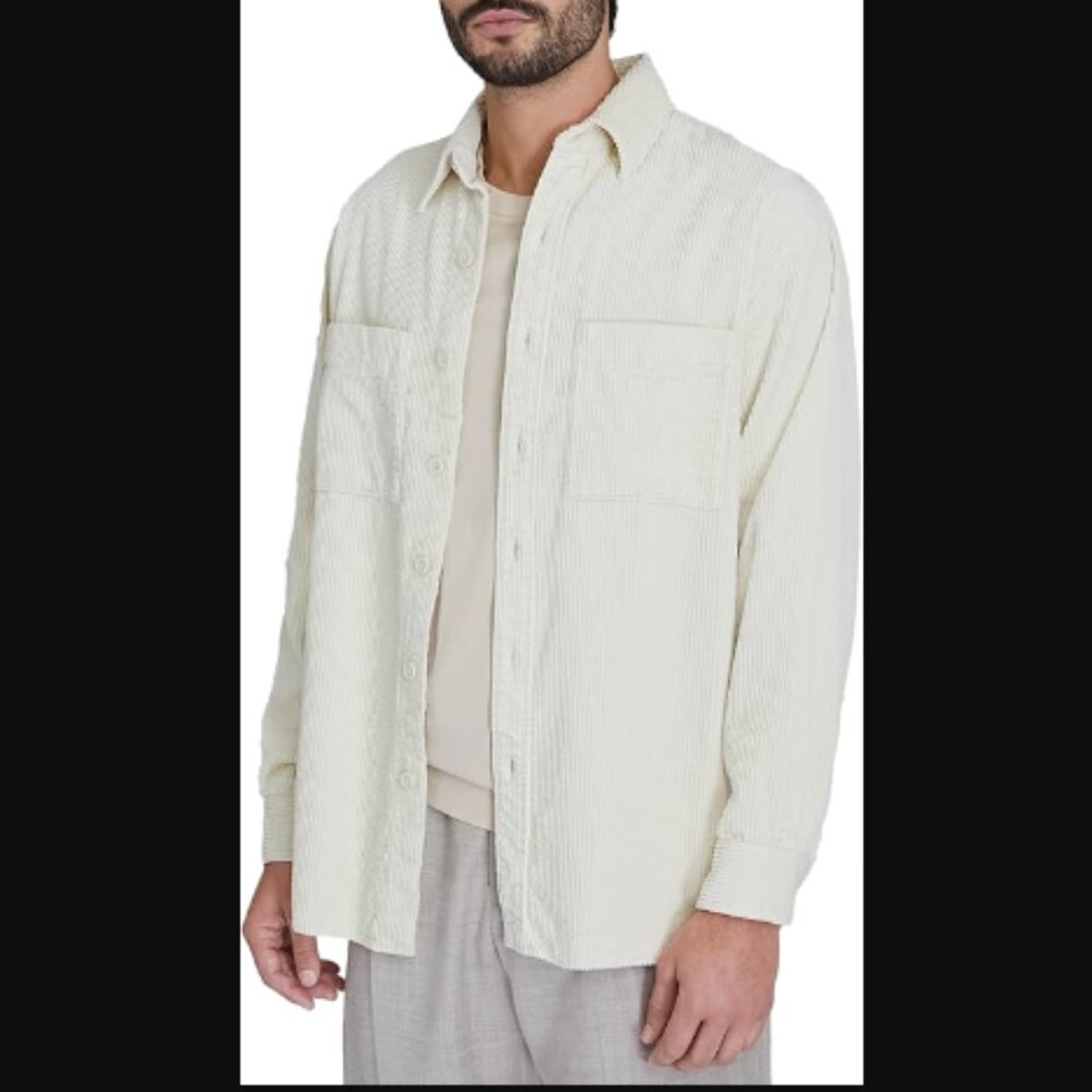 NEW Club Monaco Long Sleeve Wide Wale Corduroy Shirt, Cream, Sz XLarge